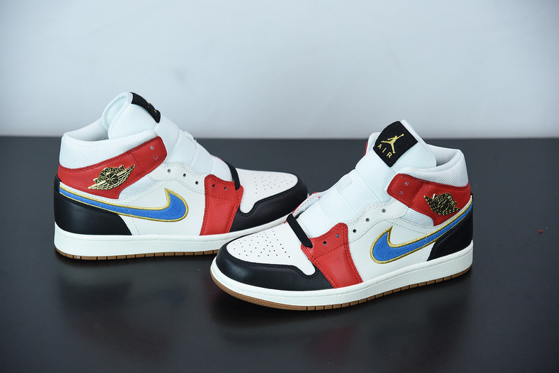 air jordan 1 mid sail red black blue dc1426-100