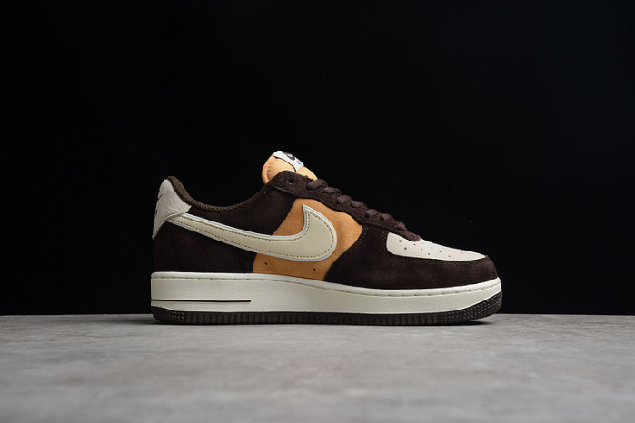 Nike Air Force 1 07 Low Dark Brown Yellow White Shoes NT9986-008